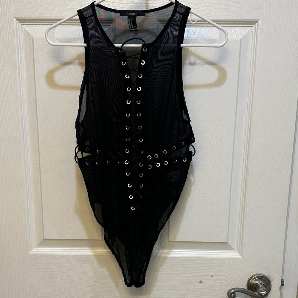 Forever 21 Black Lace-Up Bodysuit